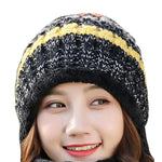 Women Warm Casual Stripe Pom Pom Beanie