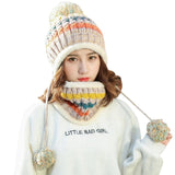 Women Warm Casual Stripe Pom Pom Beanie