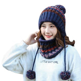 Women Warm Casual Stripe Pom Pom Beanie