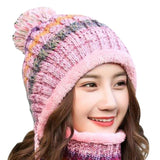 Women Warm Casual Stripe Pom Pom Beanie