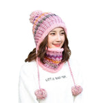 Women Warm Casual Stripe Pom Pom Beanie