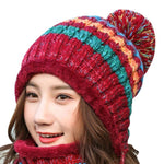 Women Warm Casual Stripe Pom Pom Beanie