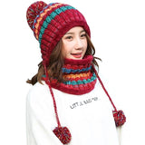 Women Warm Casual Stripe Pom Pom Beanie